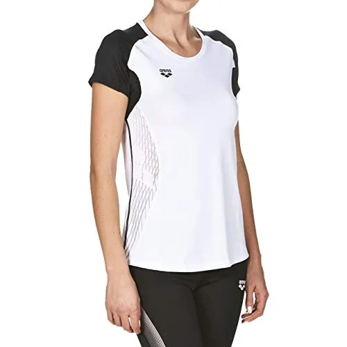 Arena W Run S/S Panel Maglia Donna White-Black Manica Corta