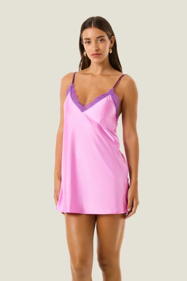 4 Giveness Sensual slip dress lingerie verde fuxia satin