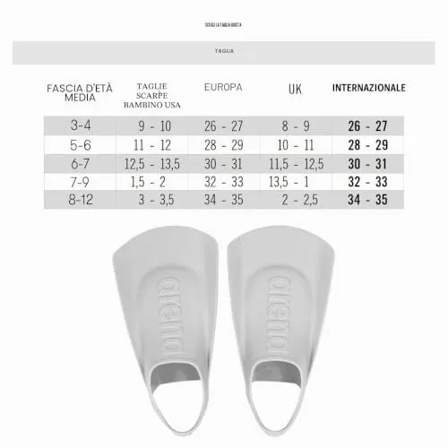 Arena Swim Fin pinne bambini elastomero tallone aperto